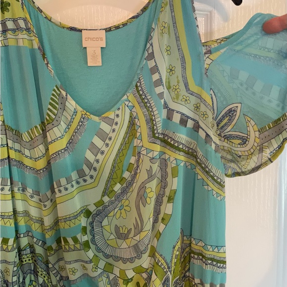 👗Chico’s Sienna Paisley Maxi Dress. Cold shoulder style. Aqua & Green Paisley👗 - Picture 11 of 12